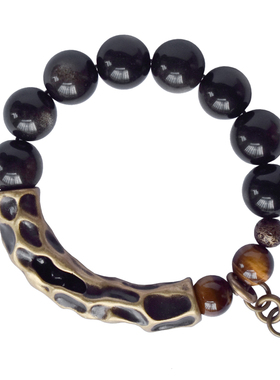 卓岸林原创复古黑曜石手链文艺酷男士 个性大珠子金曜石百搭饰品