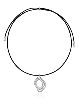 几何金属吊坠黑皮绳长项链