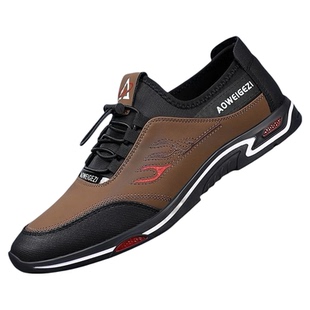 温州休闲皮鞋男中老年拼色平跟健步板鞋户外运动鞋百搭软底爸爸鞋