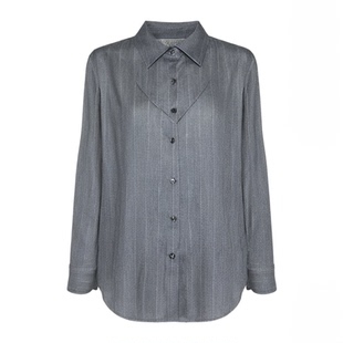 COCOBELLA静奢老钱风色织条纹气质灰衬衫气质通勤正肩衬衣SR3076