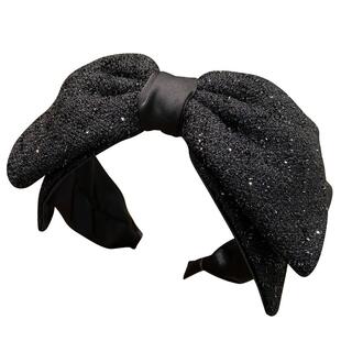 秋冬新款毛呢大蝴蝶结发箍高颅顶宽边显脸小压发头箍发卡发饰头饰