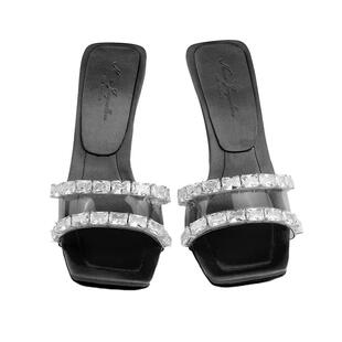 NanaJacqueline高跟凉鞋女轻奢宴会时尚气质设计感缎面方头单鞋