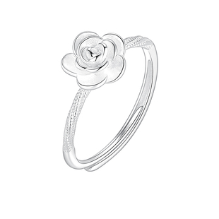 925纯银玫瑰花戒指女款时尚百搭高级感开口食指戒轻奢小众潮指环