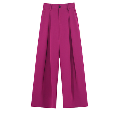 高腰早春浆果红休闲直筒西装裤