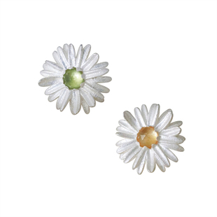 DifferentYoung小雏菊耳钉女纯银天然黄水晶橄榄石花朵耳环耳饰品