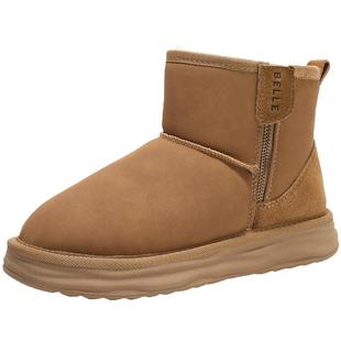 百丽小暖宝厚底羊毛雪地短靴女新款冬保暖加绒毛毛棉鞋C1Y1DDD4