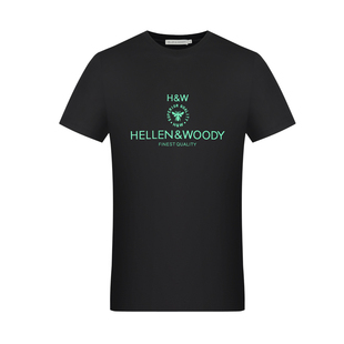 HELLEN&WOODY奢侈品夏季新款丝光棉短袖修身简约字母T恤短袖圆领