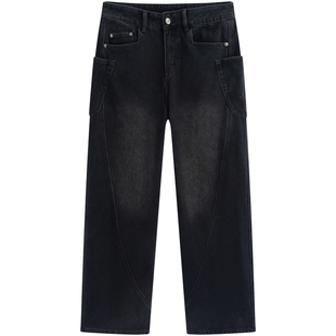 流石男装耐磨水洗加厚保暖牛仔裤2026年春季男士宽松阔腿加绒长裤