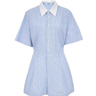 【ONLY奥莱】夏季撞色条纹设计连体翻领短袖正肩版型短裤休闲裤女