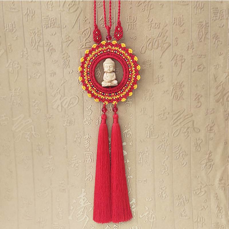 特色手工DIY编织黄杨木雕刻挂件成品材料车挂玄关背景墙面装饰