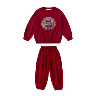 小学生班服运动套装中国风儿童演出服男女童红卫衣长袖裤子两件套