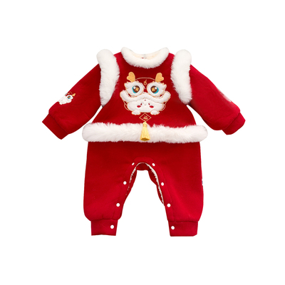 宝宝拜年服冬季婴儿夹棉连体衣冬装新款小月龄外出服喜庆过年衣服