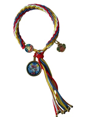 手绘五彩手绳狐仙黄财神女手链唐卡五路财神编绳手串