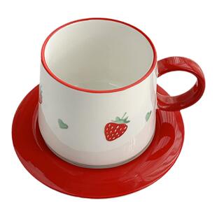 安木良品 大厂订单 韩国ins可爱草莓釉下彩陶瓷下午茶咖啡杯碟套
