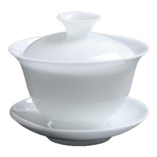 冰种羊脂玉瓷三才盖碗薄胎高档功夫茶杯陶瓷茶具小品茗杯子茶盏