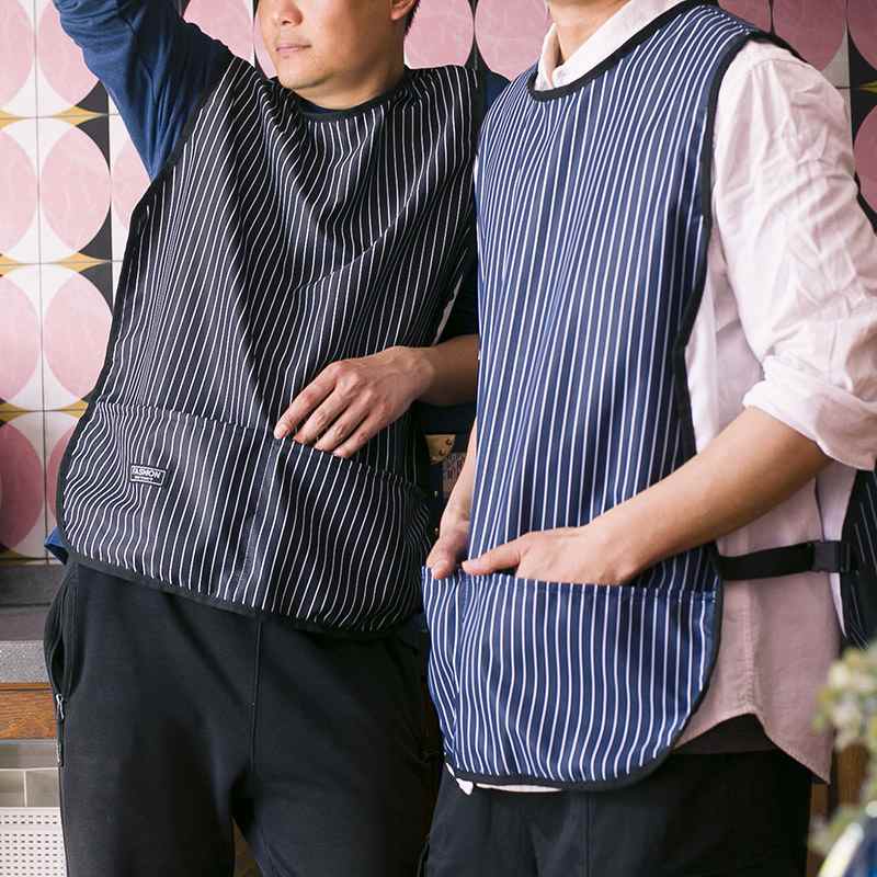 时尚简约条纹马甲围裙防水免烫宽松工作服加厚大码耐用围兜转内销