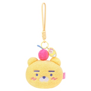 kakao friends中国限定毛绒耳机包包甜品Ryan屁桃抽绳收纳包挂件