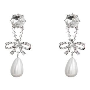 蝴蝶结珍珠款螺旋耳夹无耳洞女新款精致耳坠可爱韩系韩系少女耳饰