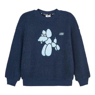 Skechers斯凯奇冬季新款儿童针织套头卫衣摇粒绒保暖上衣L424K017