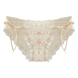 白茶梦蕾~日系女生纯欲风甜美蕾丝系带性感高开叉内裤女2026新款