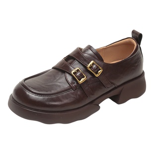 星期六厚底乐福鞋女鞋棕色法式复古2025秋冬新款英伦风小皮鞋单鞋