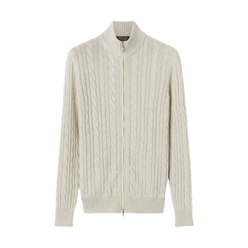 LoroPiana/诺悠翩雅男士婴儿羊绒电缆编织拉链式夹克外套新款
