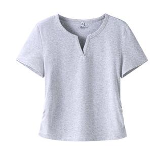 班尼路小V领短袖T恤女款2026春夏新款收腰显瘦弹力亲肤短款上衣N