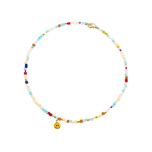 周雨彤万鹏同款原创彩色多巴胺串珠笑脸项链锁骨小设计感可爱颈链
