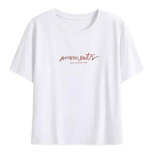 纯棉正肩短袖t恤女夏季2026年新款设计感减龄小个子显瘦短款上衣