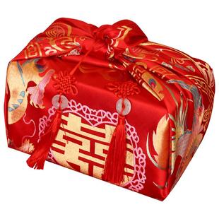 刺绣包袱皮婚庆陪嫁用品结婚新娘嫁妆红喜盆大号包裹布织锦缎红布