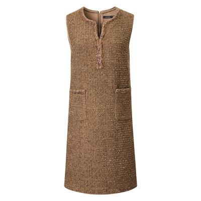 颜域咖色小香风毛呢连衣裙