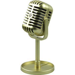 道具麦克风桌面摆设装饰仿真复古假话筒立麦塑料金色迷你可升降