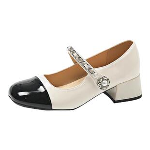 2026小香风复古玛丽珍鞋女法式高跟鞋仙女风小皮鞋珍珠粗跟单鞋女