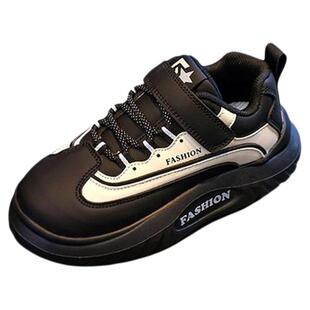 官网C&K女童运动鞋2026春秋季新款儿童皮面黑色板鞋休闲大童女孩