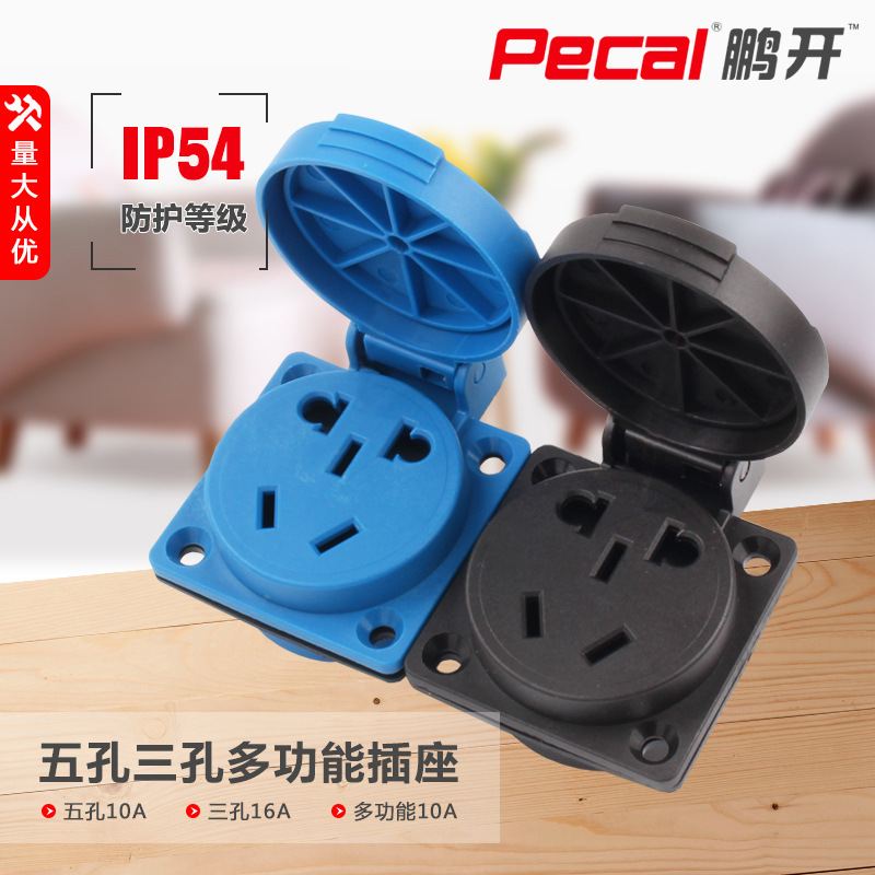 户外IP54防水防尘防暴雨五孔多功能10A三孔16A充电桩220V电源插座