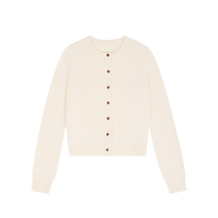 「MISAZ」绞花编织 软糯绵羊毛秋冬小开衫 细针镂空淑女保暖毛衣