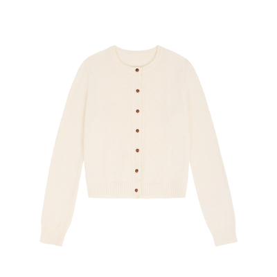 「MISAZ」绞花编织  软糯绵羊毛秋冬小开衫 细针镂空淑女保暖毛衣