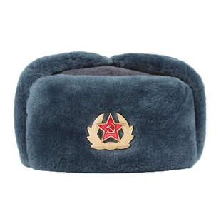 冷战时代复刻苏联俄罗斯乌沙卡棉帽 M69红军之星灰冬帽栽绒雷锋帽