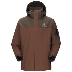 骆驼棕色三合一冲锋衣男女可拆卸两件套户外防暴雨登山服进藏外套