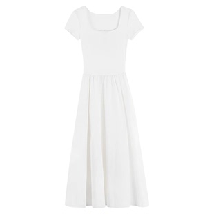 白色连衣裙女方领初恋系小白裙子夏日绝美清冷感白月光2025新款薄