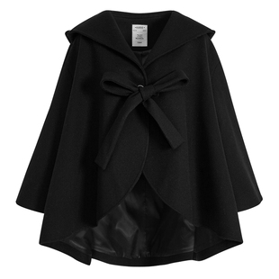 阔色黑色毛呢连帽外套短款披肩女2025秋冬季新款斗篷披风呢子大衣