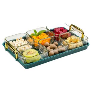 轻奢玻璃分格果盘高颜值干果点心酒吧水果盘客厅家用零食摆放盘子