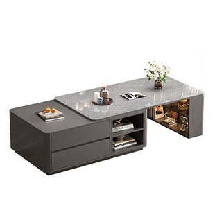 伸缩茶几客厅家用2026新款轻奢高级感桌子小户型岩板实木茶几桌