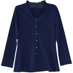 VIVIAN LIU薇薇安刘R2347308秋女装新款木耳边领收腰长袖针织衫