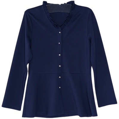 木耳边领收腰长袖针织衫