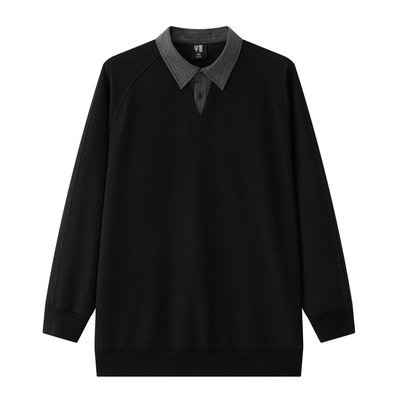 半墨大码男装假两件衬衫领卫衣男士冬季加绒宽松加肥加大翻领外套