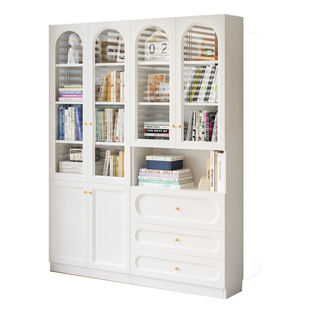 可比熊实木法式书柜带玻璃门客厅储物柜家用书架置物架防尘组合柜