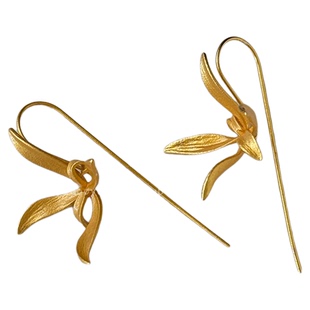 新中式国风金色兰花耳环女轻奢高级感独特设计感秋冬耳钉夸张耳饰