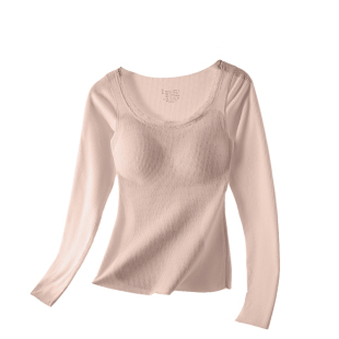 保暖内衣女士带胸垫无痕内搭羊绒蚕丝自发热秋衣裤套装加绒打底衫