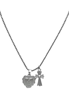 甜酷风爱心十字架吊坠项链